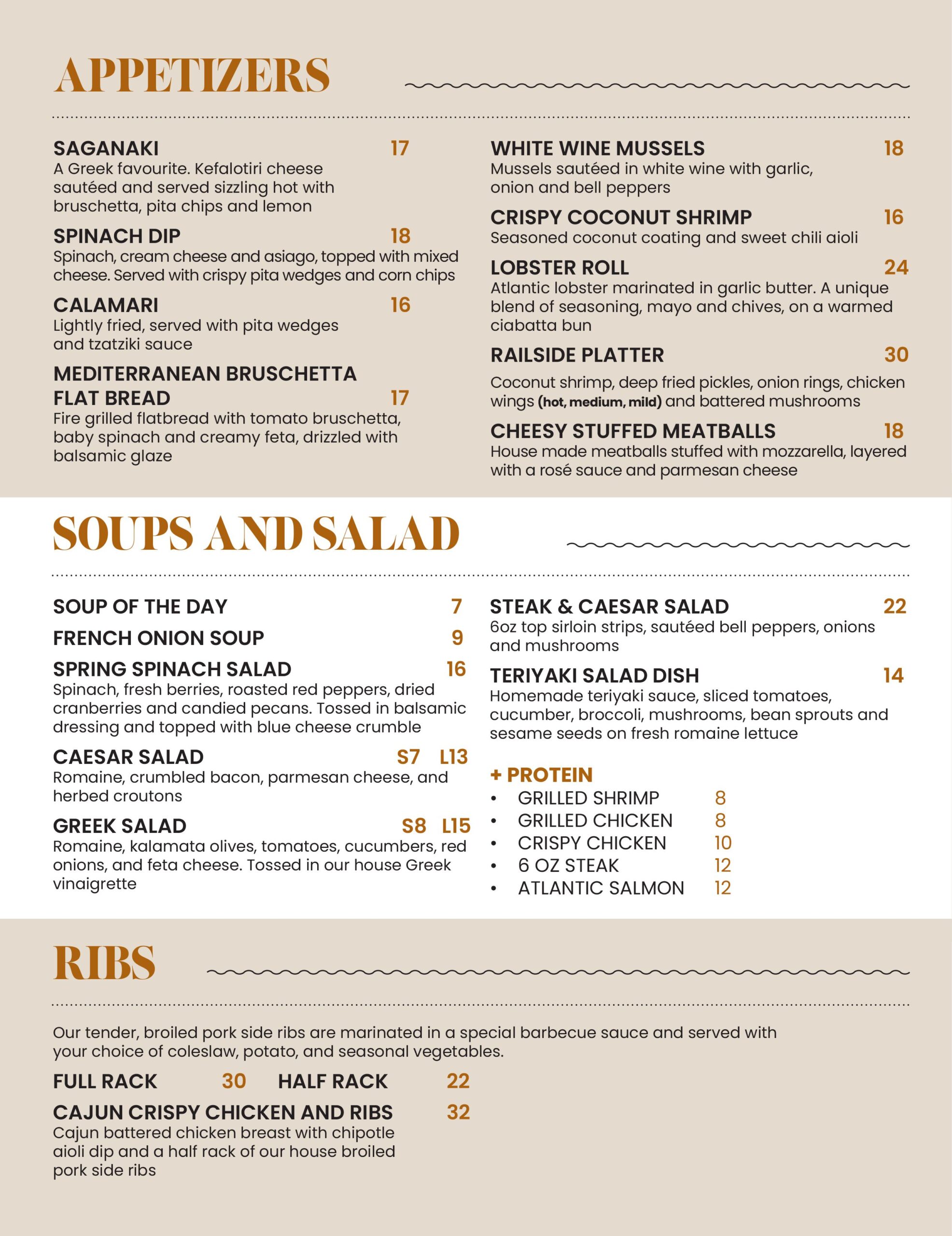 Main Menu – Railside Restaurant